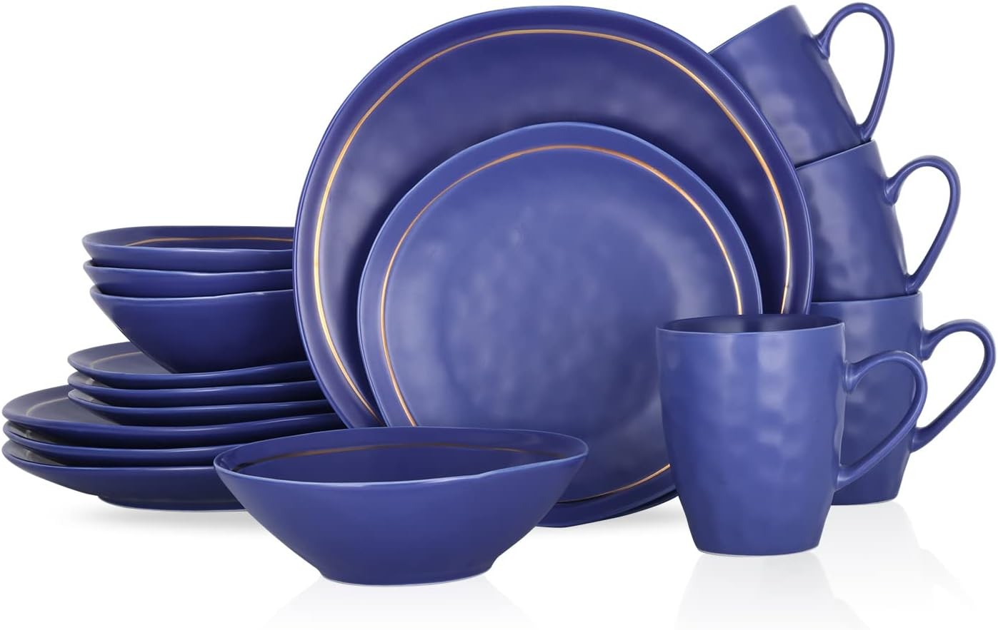 Blue Porcelain Dinnerware Set 16 Piece Service for 4 Dishwasher Safe
