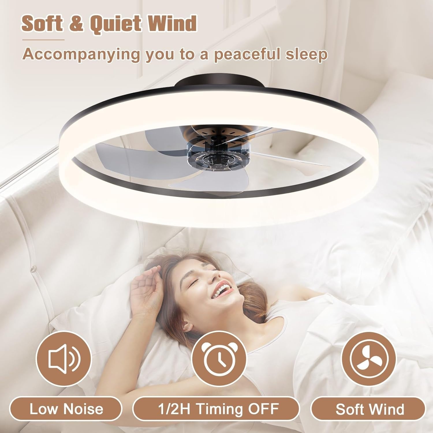 50cm Ceiling Fan with Lights, 6 Speeds, Dimmable LED, Remote, Black