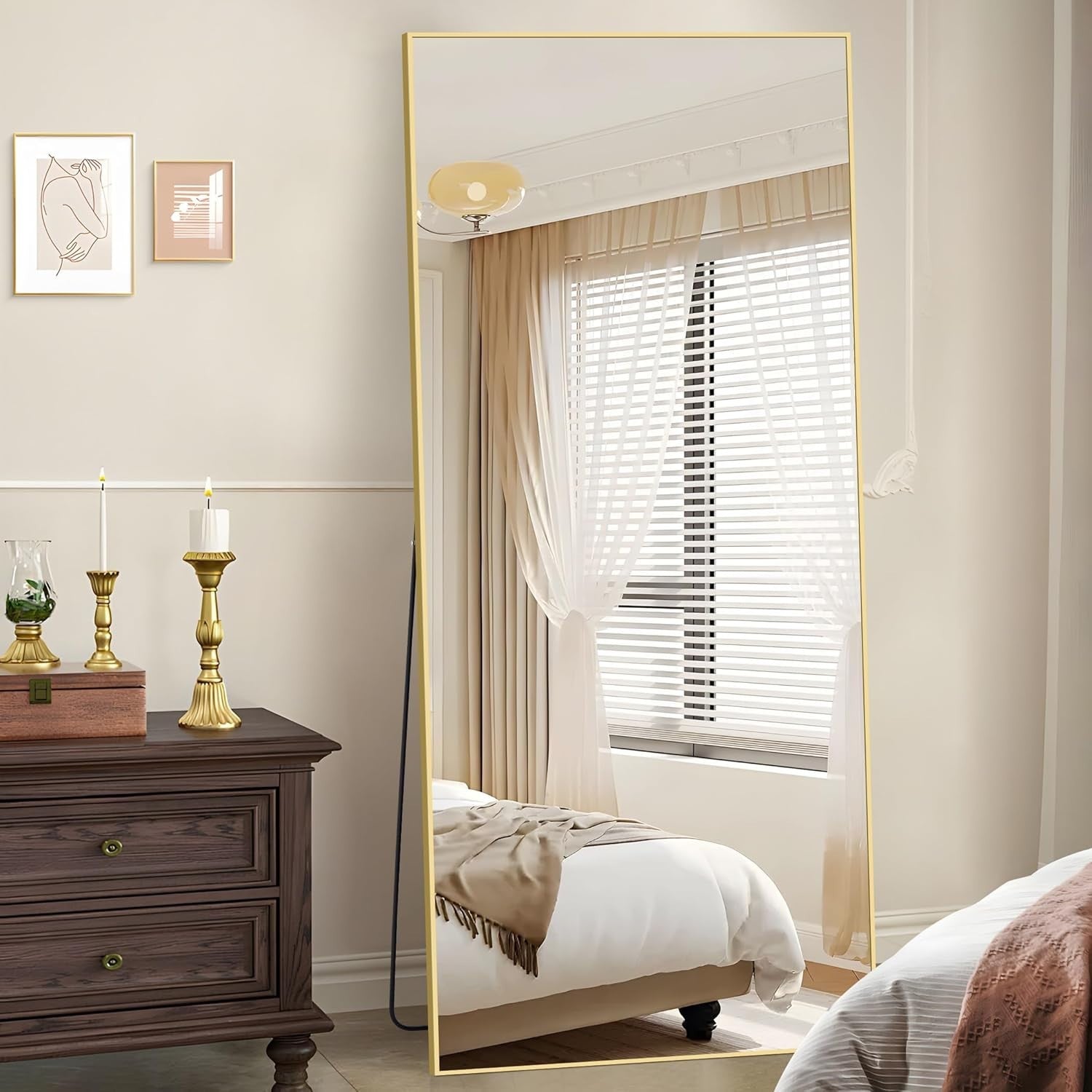 Large Gold Full Body Mirror 192x85cm Freestanding Wall Mount Bedroom