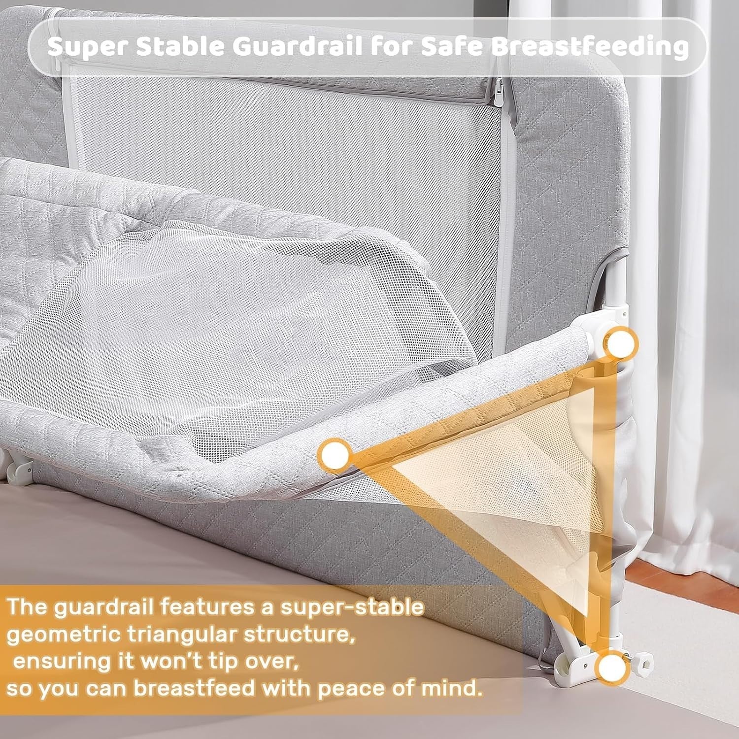 3in1 Folding Baby Crib Bedside Sleeper Playpen Portable Cot with Mesh Grey
