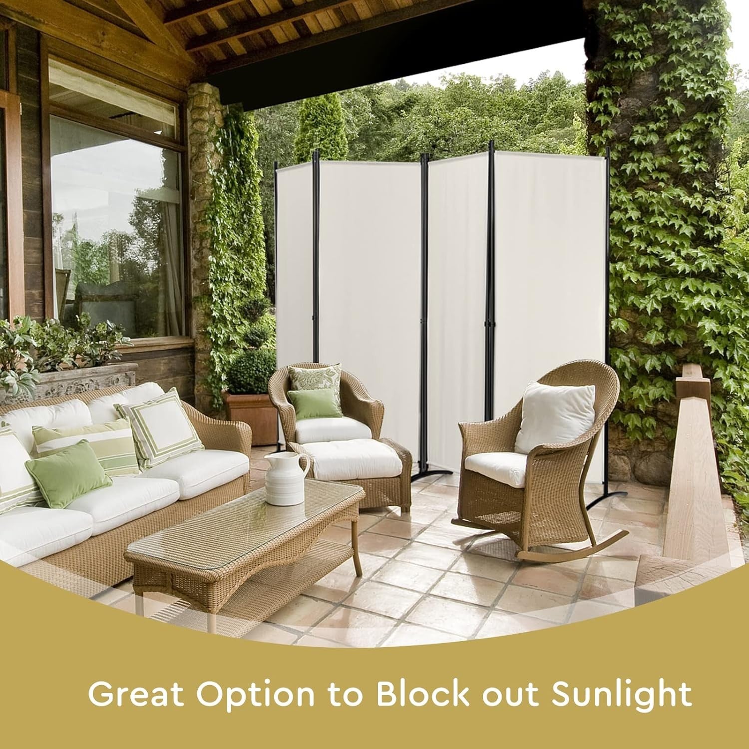 4 Panel Folding Room Divider Privacy Screen Freestanding Partition Wall Cream