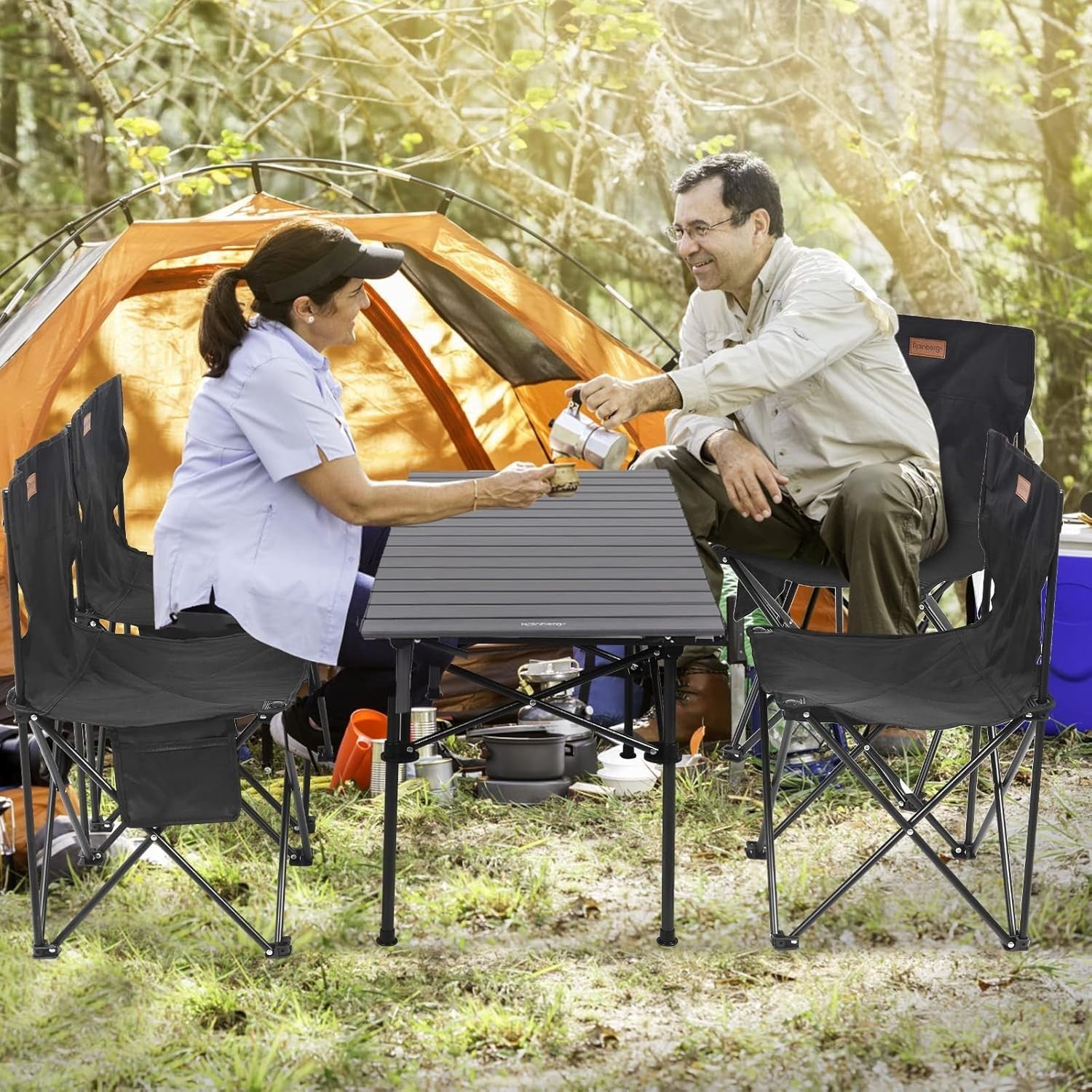 Foldable Camping Table & 4 Chairs Set Portable Outdoor Picnic BBQ Garden