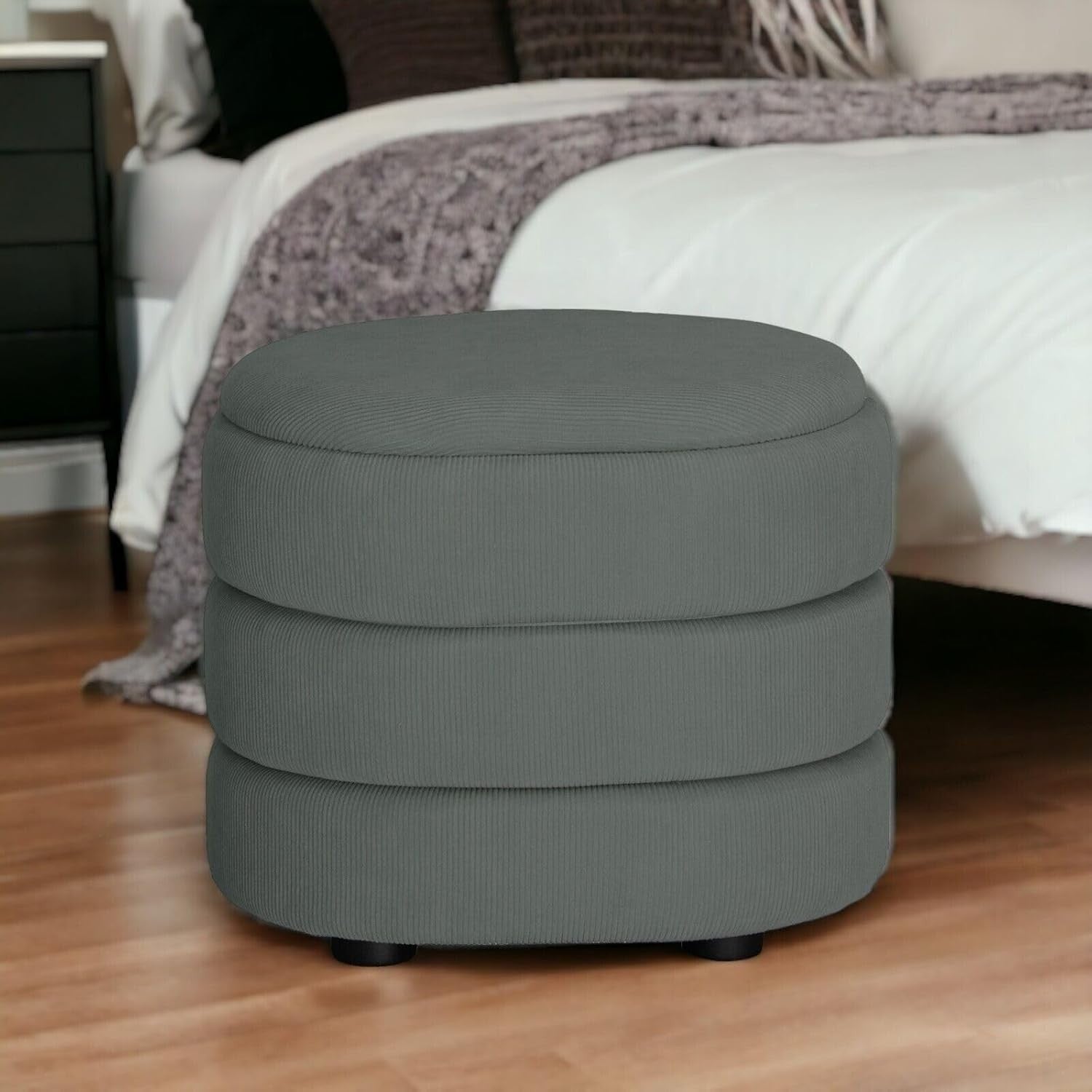Light Grey Velvet Oval Storage Ottoman Stool Modern Pouffe Vanity Seat