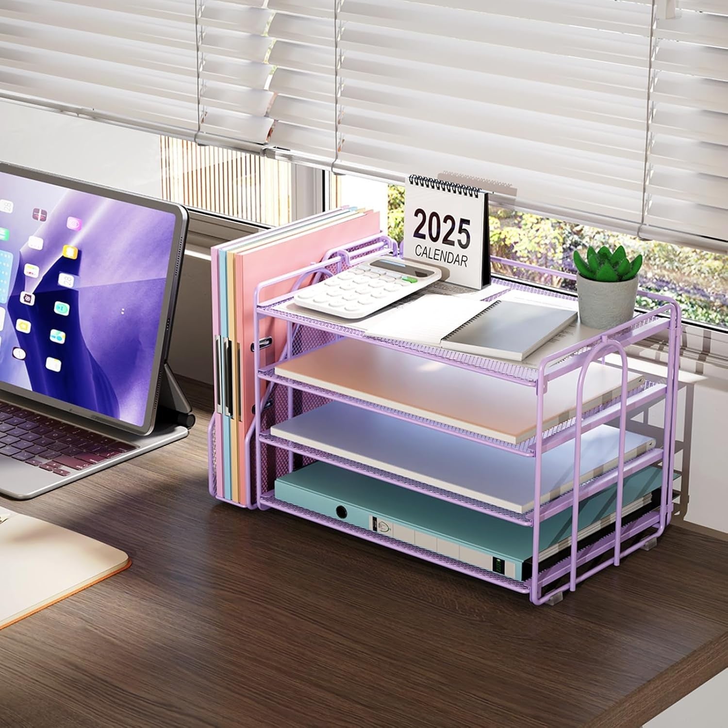 4-Tier Desktop Paper Organizer with Magazine Holder & File Storage, Purple