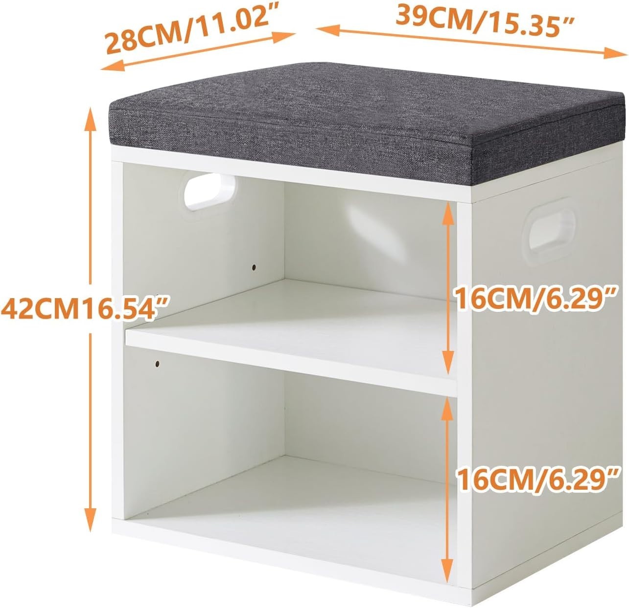 2-Tier Shoe Storage Bench with Padded Seat & Adjustable Shelves, White