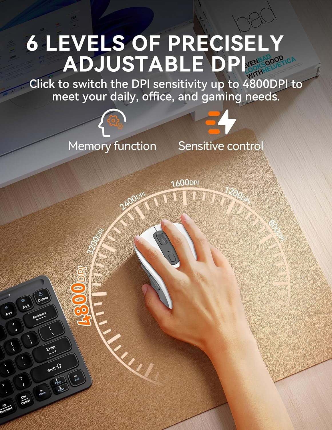 Silent Bluetooth Mouse Tri Mode Wireless 4800DPI Slim Office Laptop