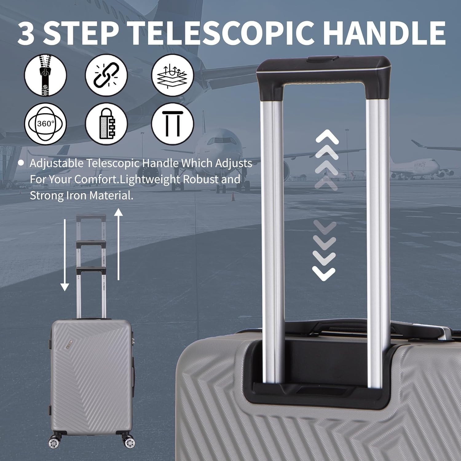 Medium ABS Hard Shell Suitcase 4 Wheel Lightweight Check In Luggage