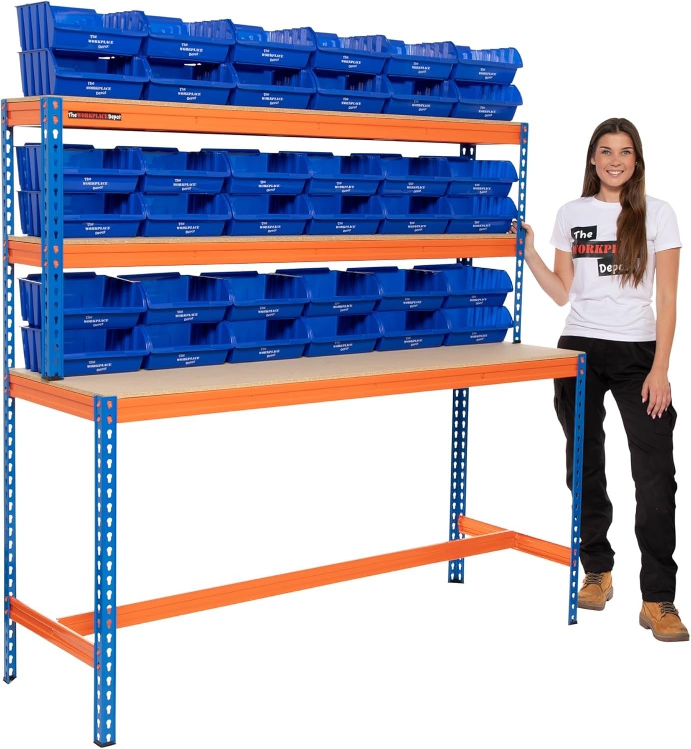 Heavy Duty Industrial Workbench with 40 Storage Bins 400kg UDL Steel Workstation
