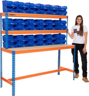 Heavy Duty Industrial Workbench with 40 Storage Bins 400kg UDL Steel Workstation