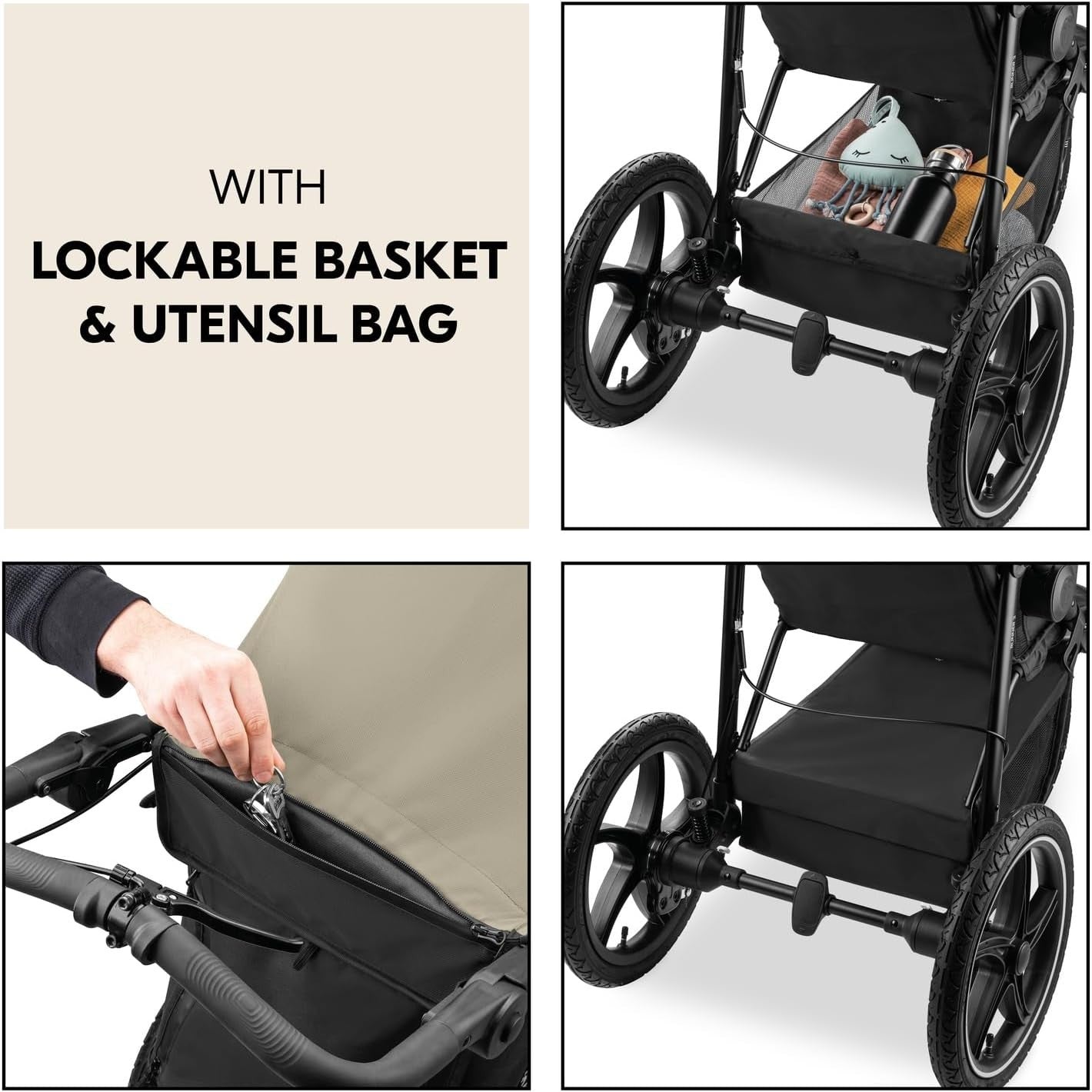 All Terrain Pushchair 3 Wheeler Air Tyre Stroller Handbrake Reclining Olive