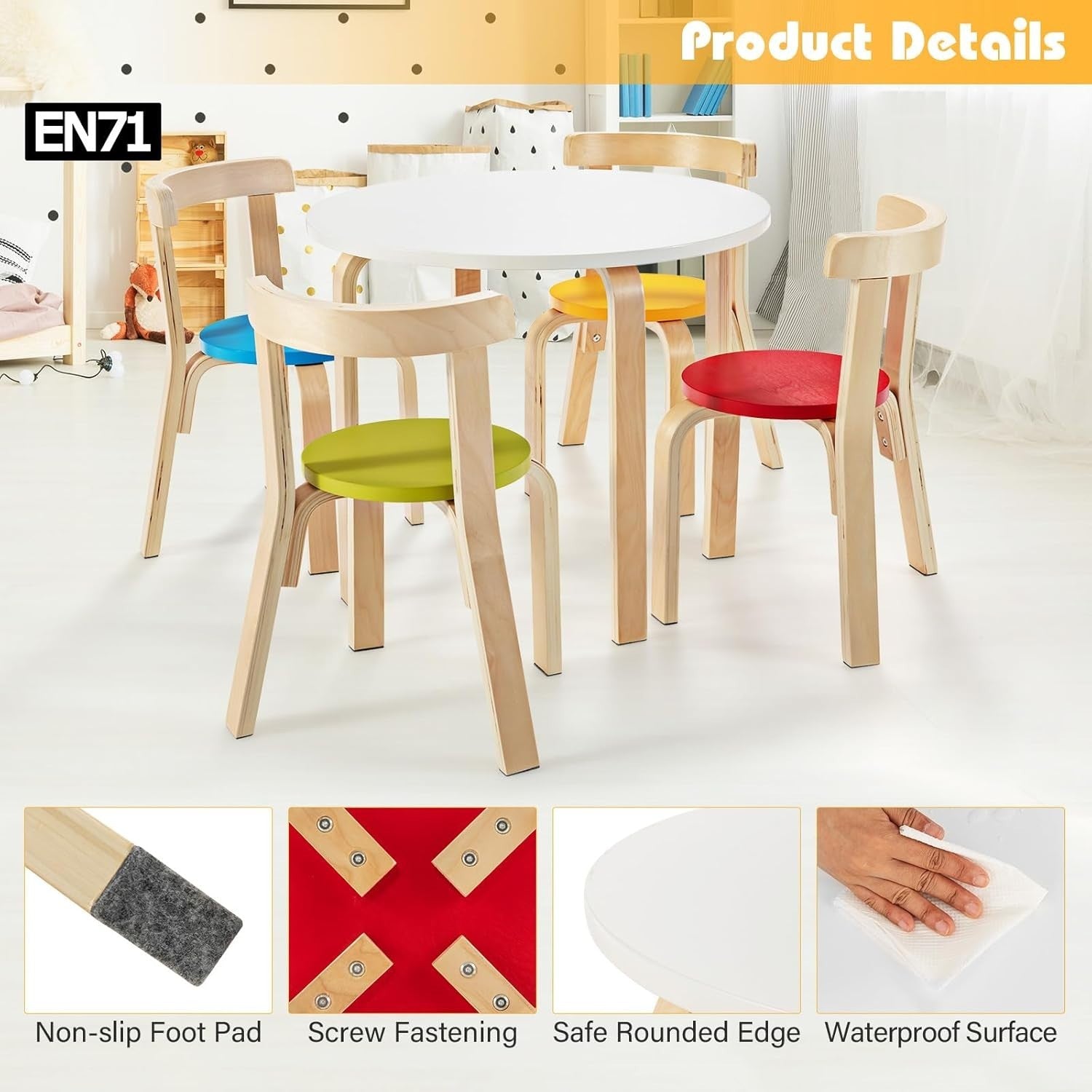 Kids 5-Piece Wooden Activity Table & Chairs Set – Safe, Durable, Space-Saving