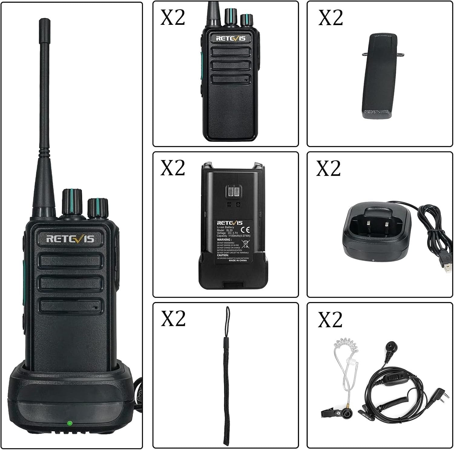 Long Range Walkie Talkies 2 Pack VOX Rechargeable Headset PMR446