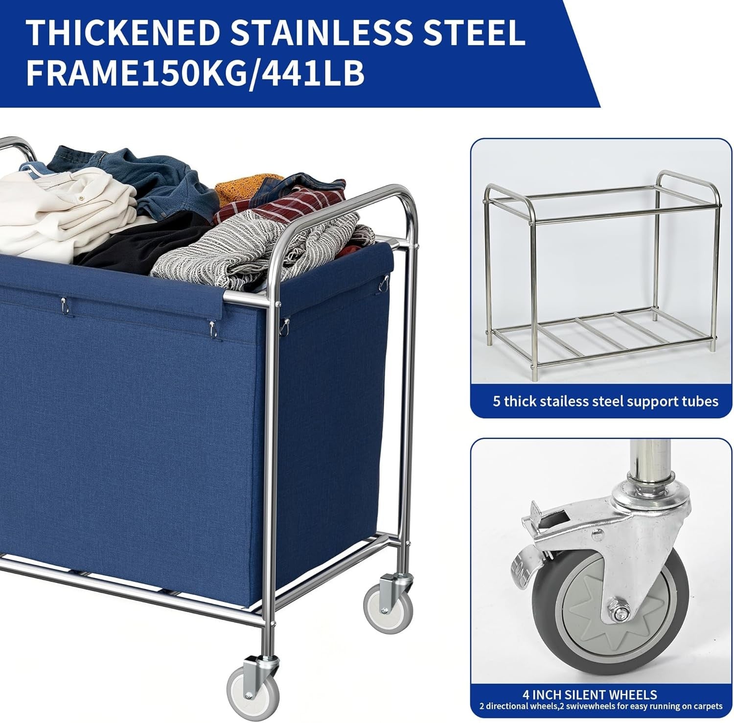 400L Commercial Laundry Cart on Wheels – Heavy Duty Trolley with Waterproof Line
