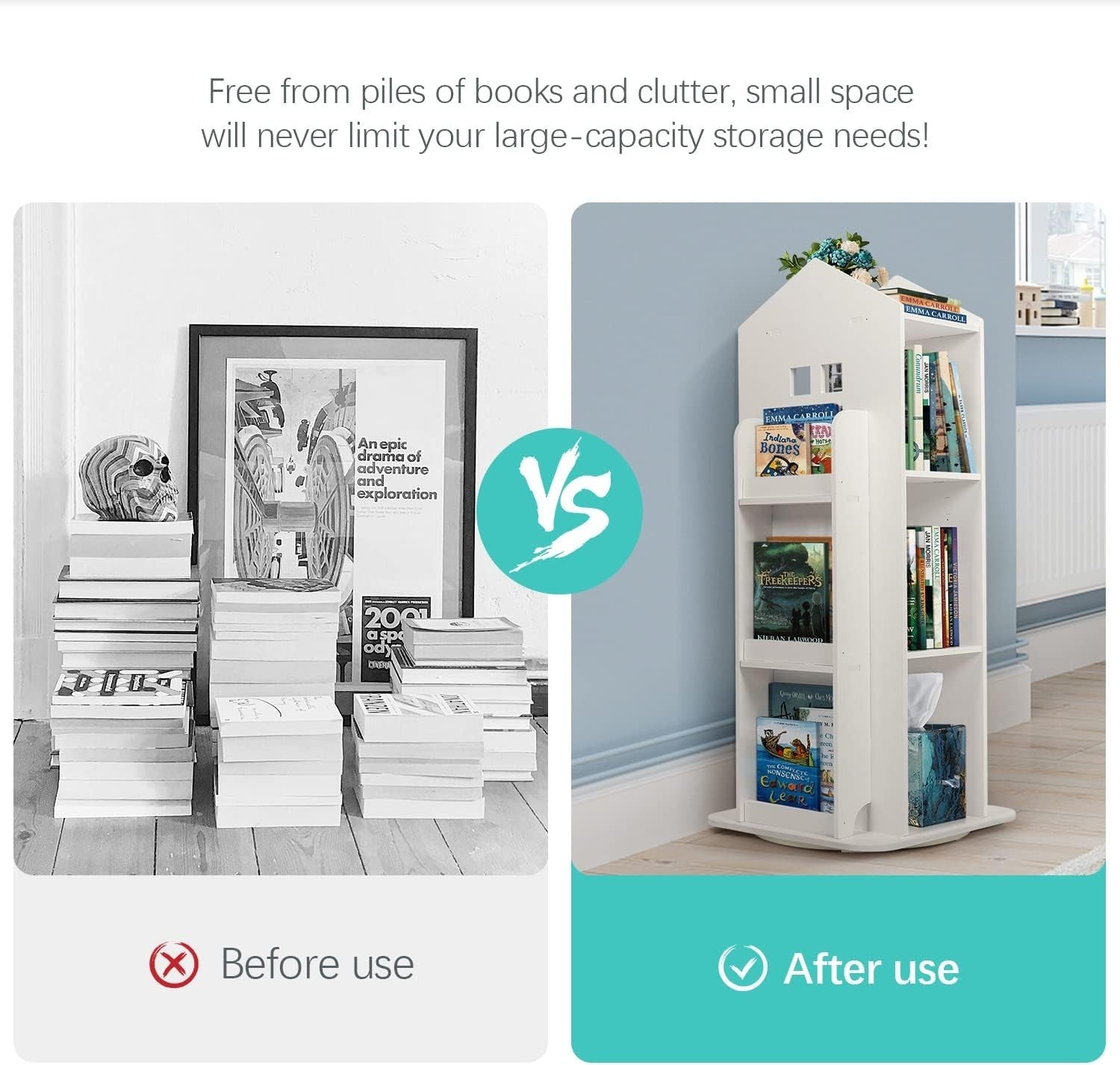 360° Rotating 3-Tier Kids Bookshelf Swivel Storage Rack for Bedroom Office