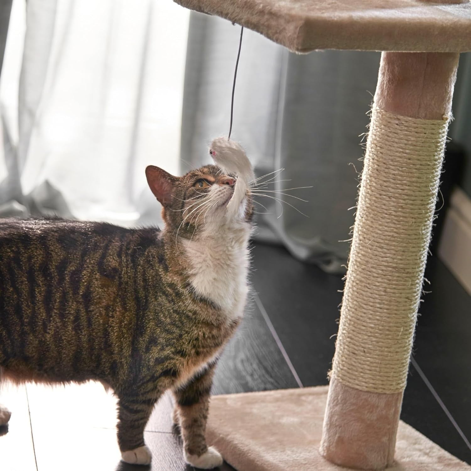 Floor to Ceiling Cat Tree Adjustable 236–278cm Tall Scratching Climbing Tower