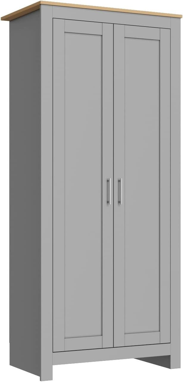 Grey Oak 2 Door Wardrobe with Clothes Rail Soft Close Doors Bedroom Storage