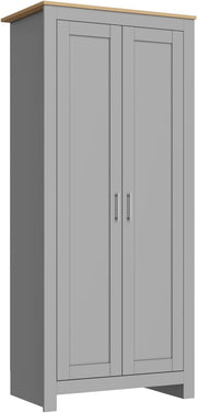 Grey Oak 2 Door Wardrobe with Clothes Rail Soft Close Doors Bedroom Storage