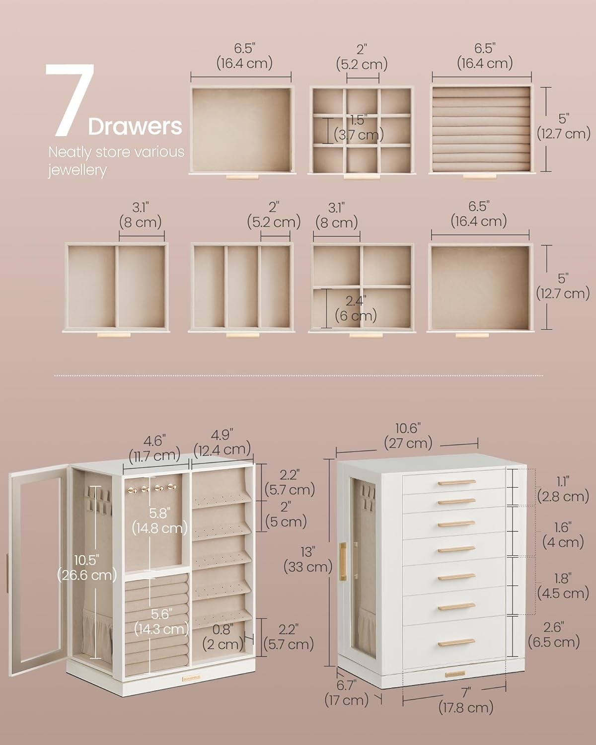 Cloud White 360° Rotating Jewellery Box Vertical Organizer 7 Drawers