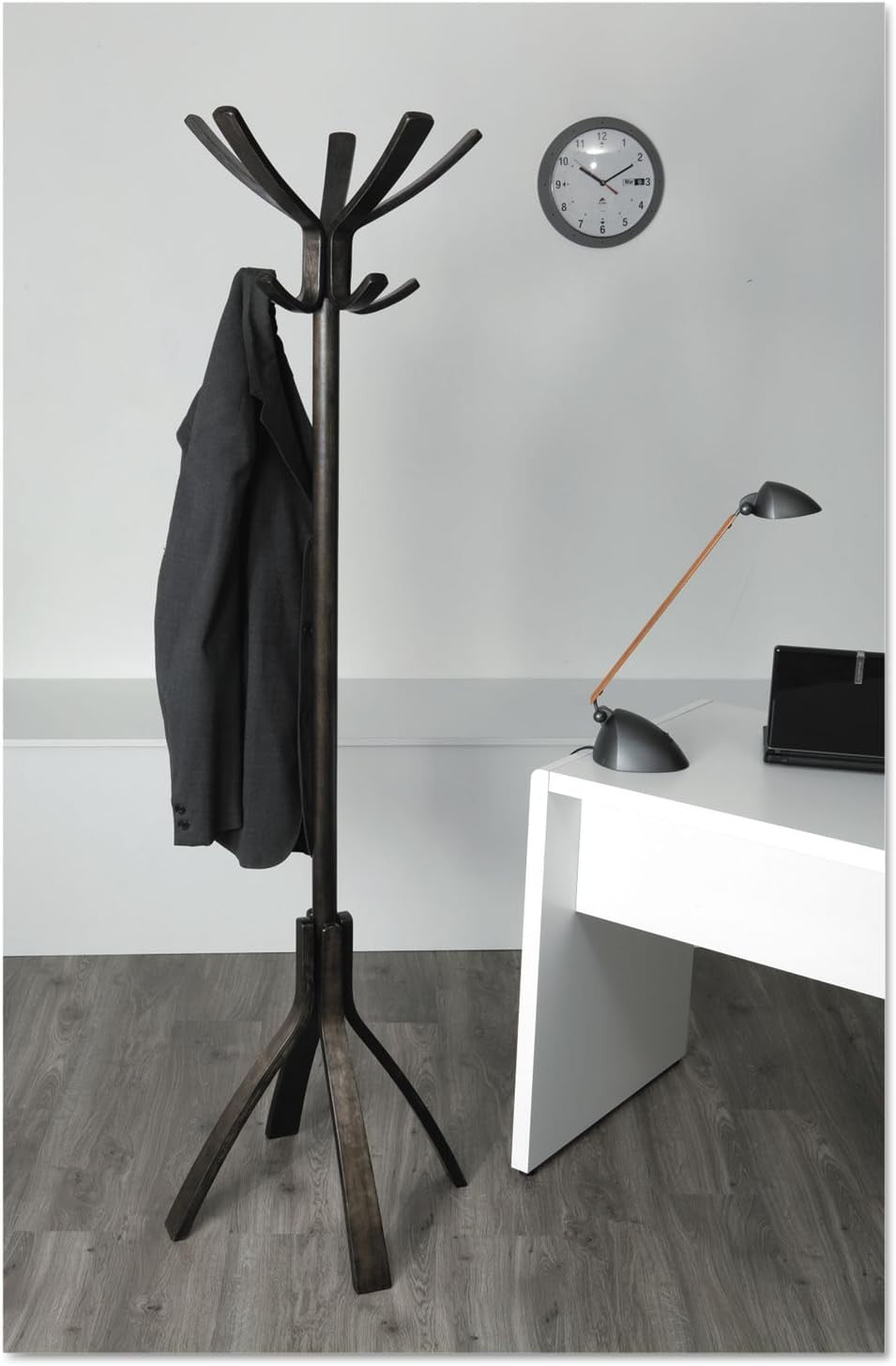 Dark Wood Coat Stand 8 Hooks Freestanding Hall Tree Rack for Entryway & Bedroom