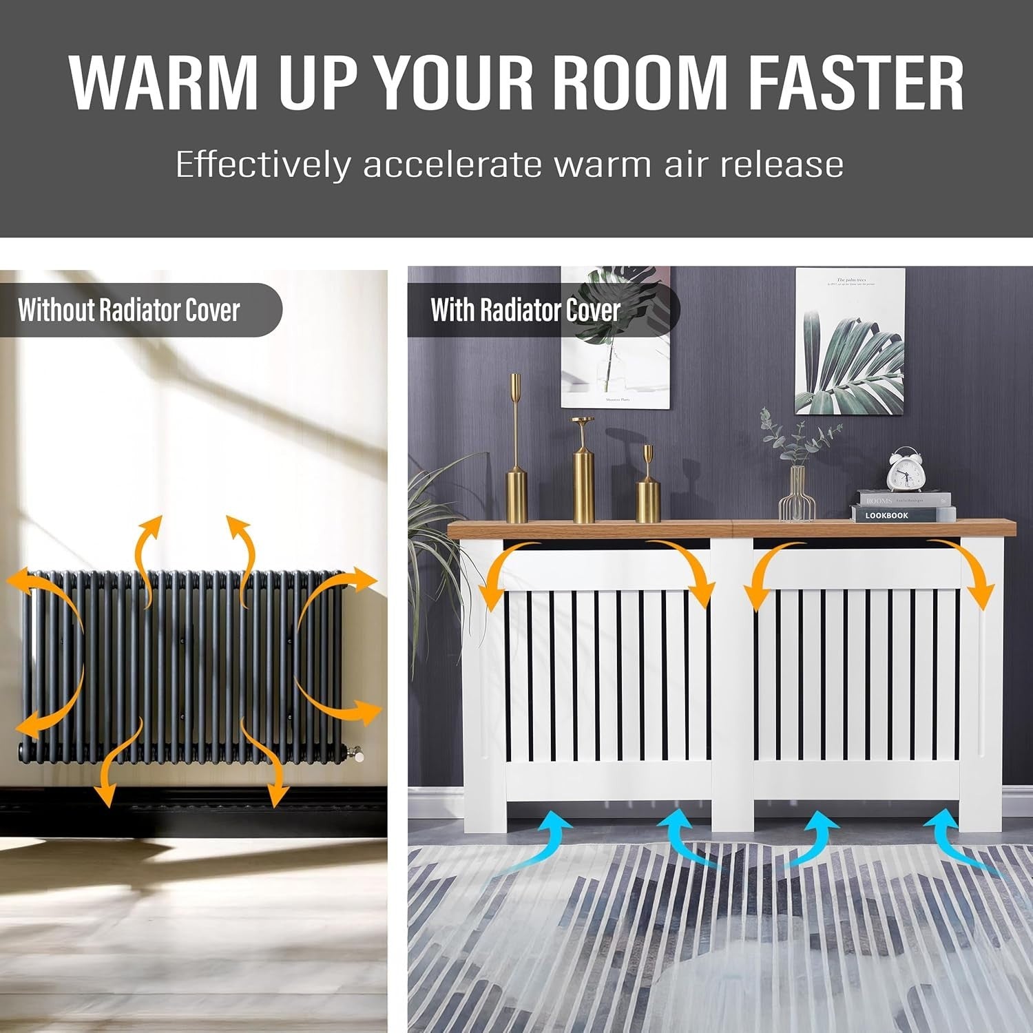 Extra Large White Radiator Cover MDF Cabinet | Modern Vertical Slat Heater Guard