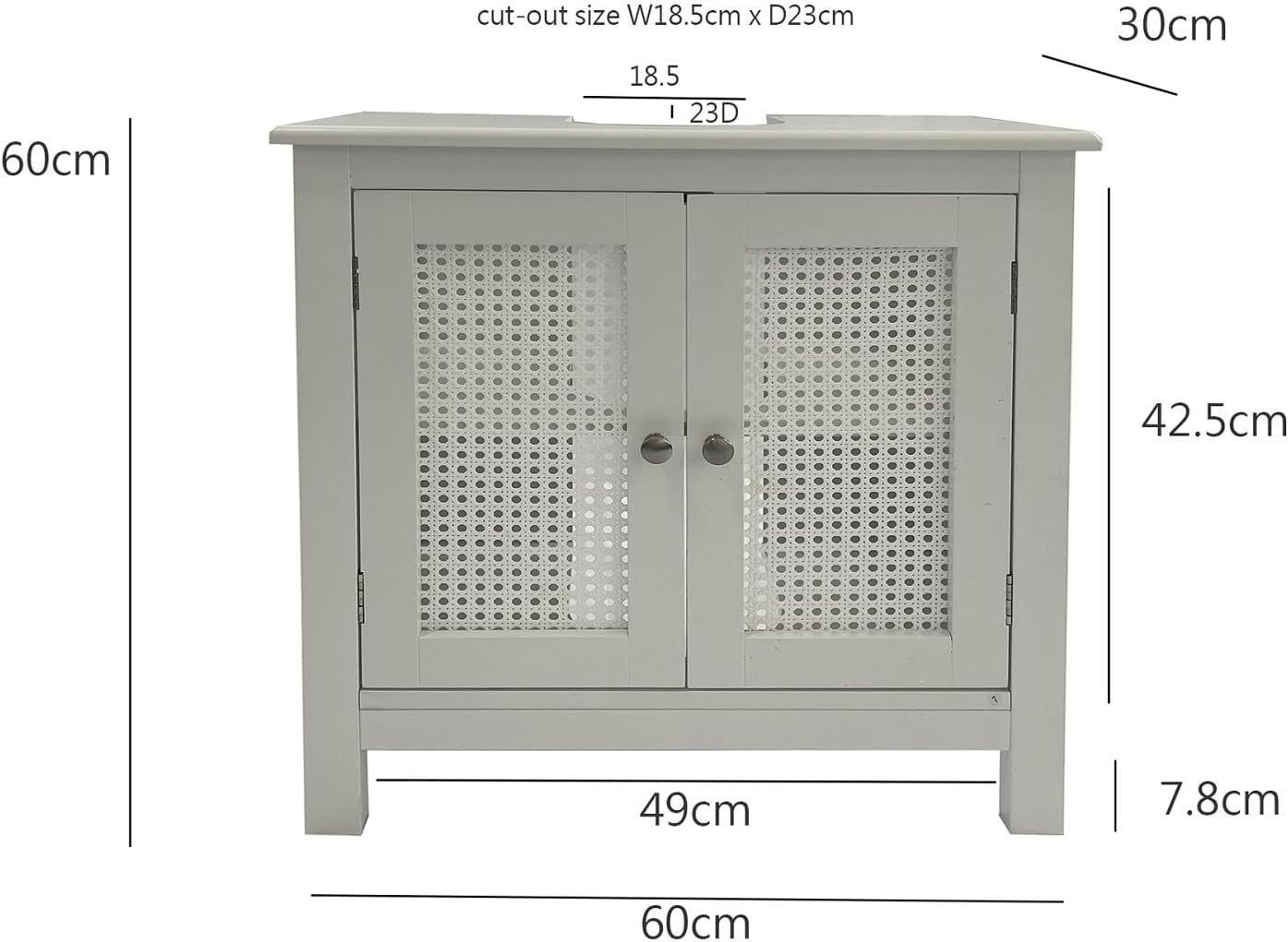White Under Sink Bathroom Cabinet with Cane Doors & Adjustable Storage Shelf