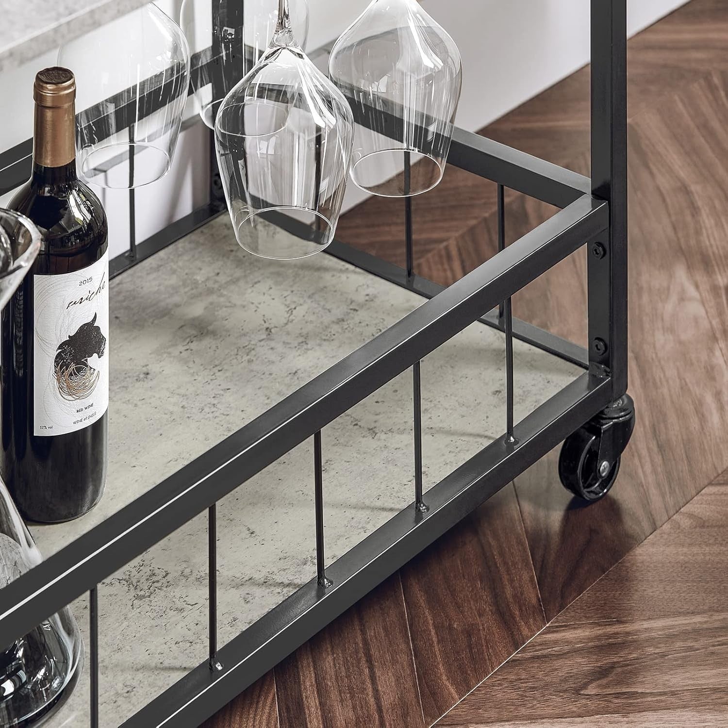 3 Tier Serving Trolley Wine Rack Glass Holder Rolling Cart