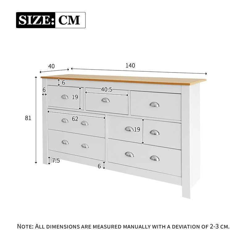 White Oak Sideboard Storage Cabinet 7 Drawer Buffet Table Unit Modern