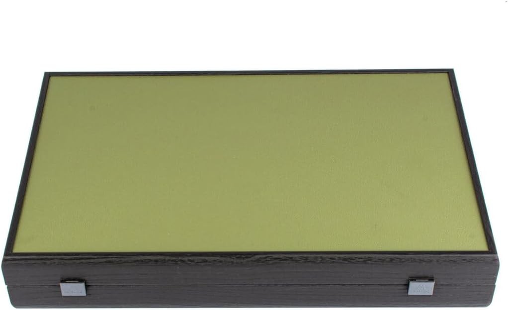 19” Luxury Backgammon Set Olive Green Faux Leather Wooden Foldable Board
