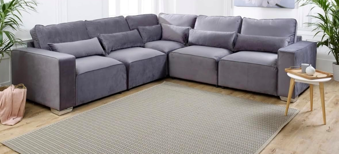 Modular Large Corner Sofa 5 Seater | Steel Plush Fabric | Easy Assembly