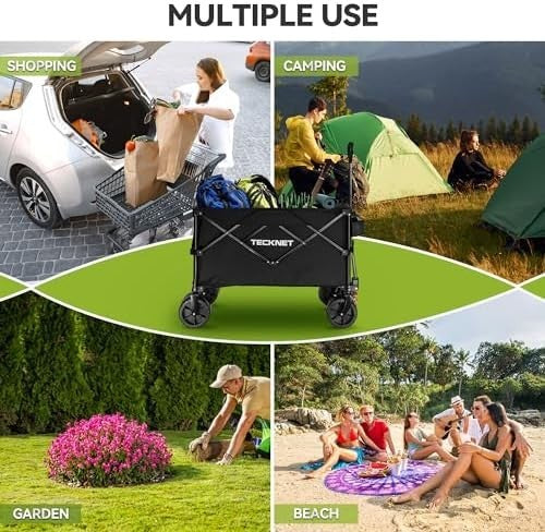 180L Folding Camping Trolley Wagon Cart With Brakes Outdoor Heavy-Duty