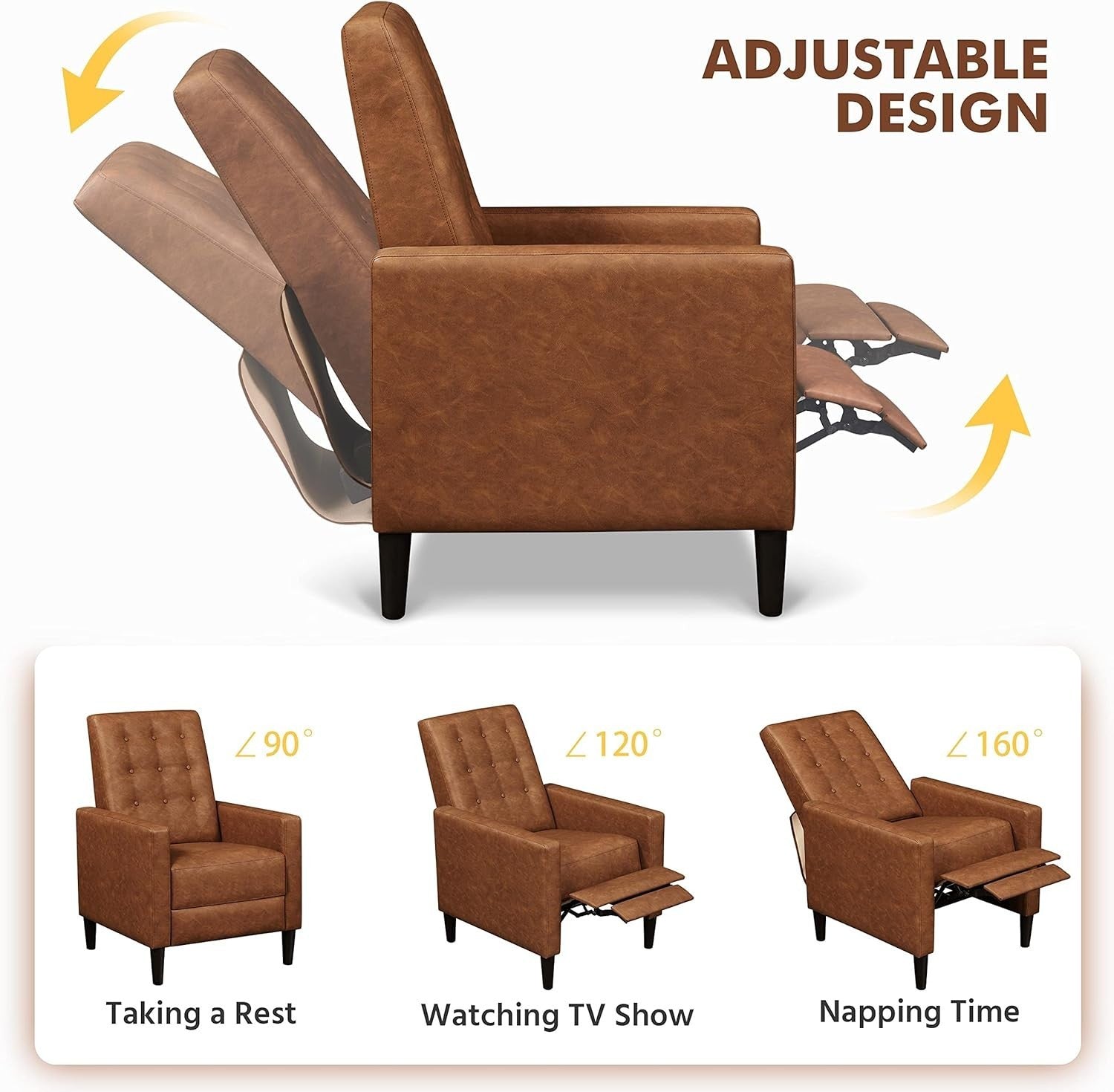 BrownFaux Leather Recliner Chair Sofa Adjustable Footrest Padded Seat