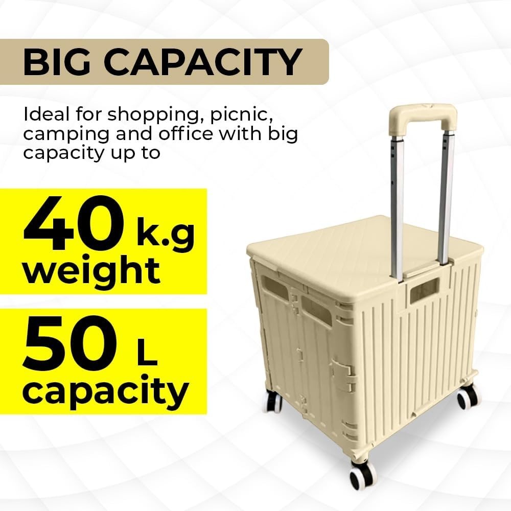 Foldable 50L Shopping Trolley Cart 4 Wheels Lid 40kg Heavy Duty Utility