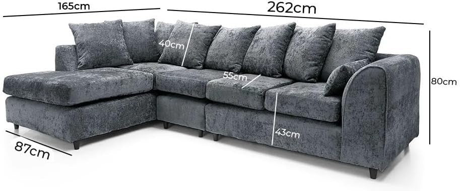 Luxury 5 Seater Corner Sofa with Chaise – Right Hand Crushed Fabric Set