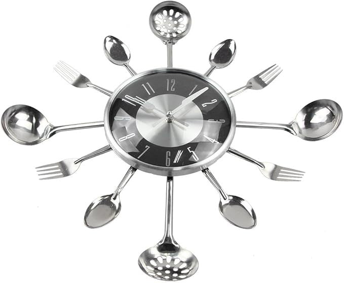 18" Metal Cutlery Wall Clock Modern Kitchen Spoon Fork Silent Large 45cm Decor