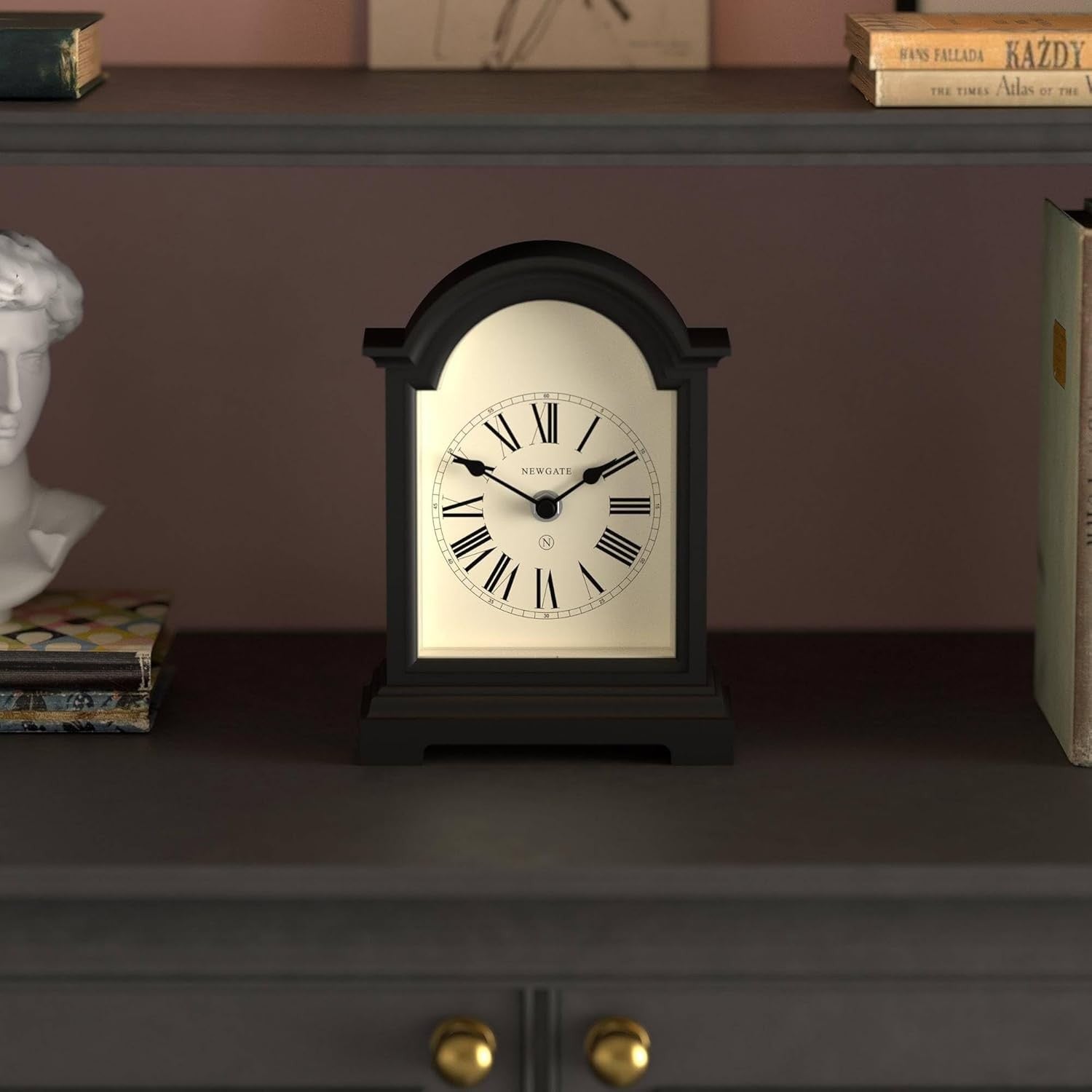 Mantel Clock Classic Arch Roman Numerals Silent Desk Shelf Black