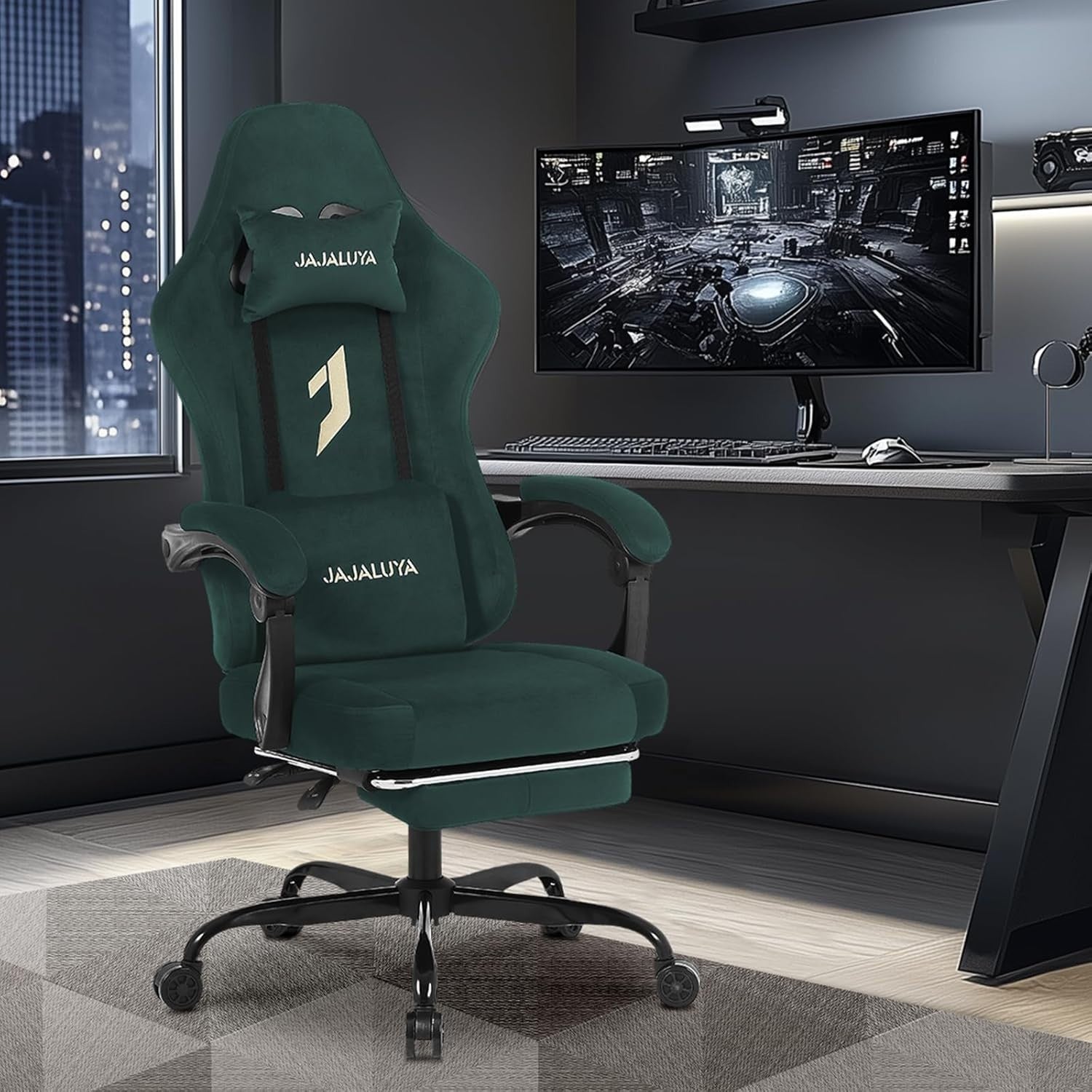 Ergonomic Green Gaming Chair Swivel Recliner Adjustable Foot Rest High Back