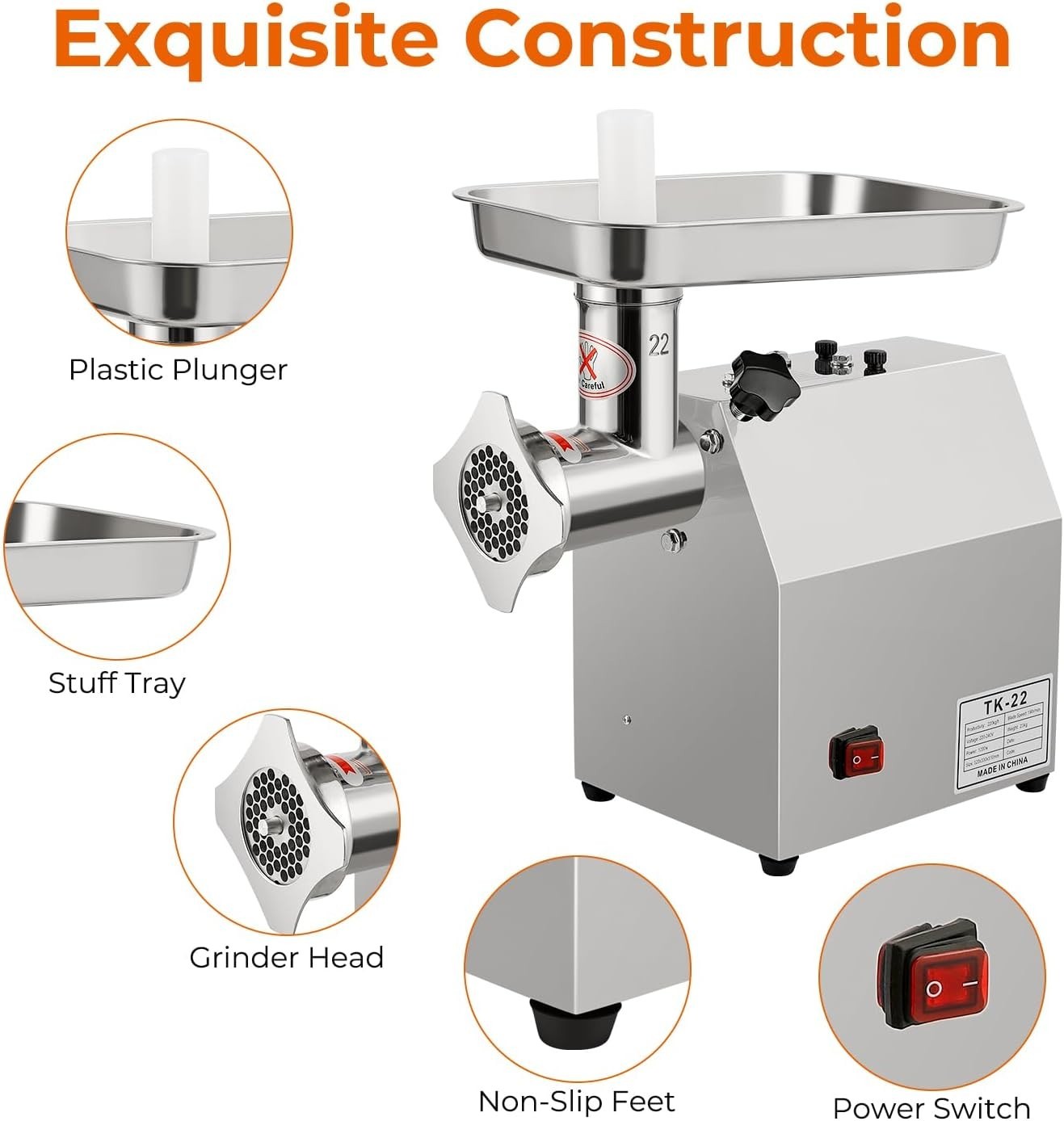 1200W Commercial Meat Grinder Sausage Stuffer 220kg/h Stainless
