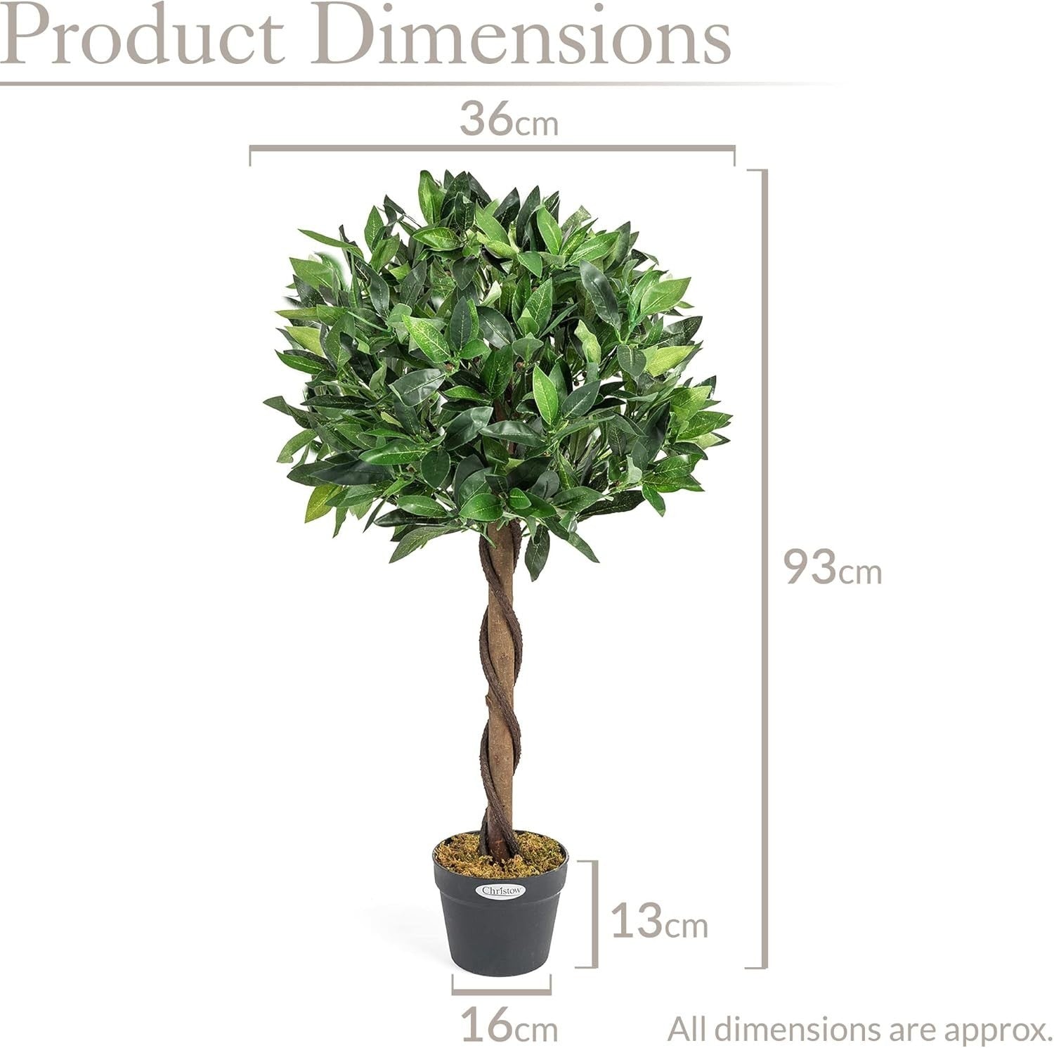 90cm Artificial Bay Tree 2-Pack Twisted Trunk Topiary Indoor Outdoor Home Decor