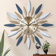 56cm Large Sunburst Wall Clock Blue Gold Metal Modern Silent Decorative Art