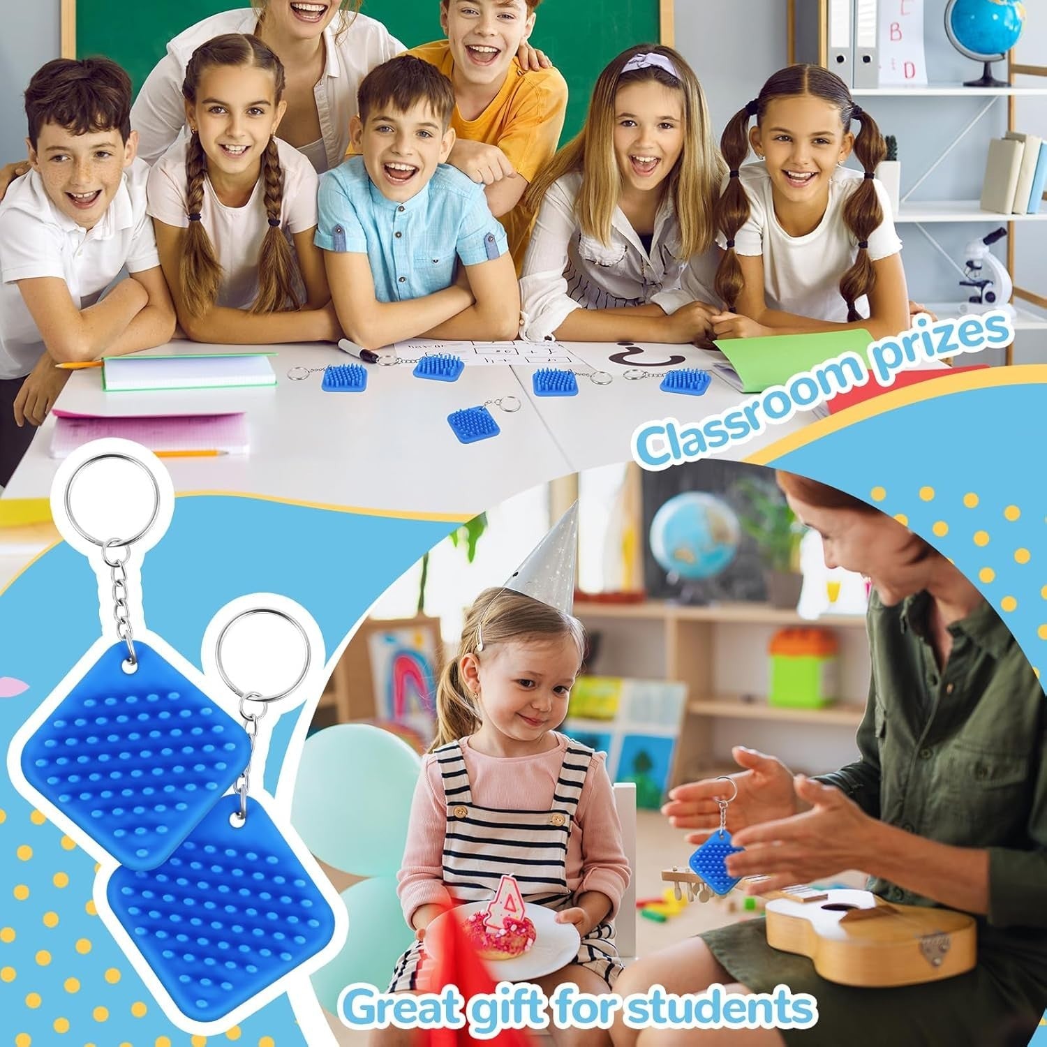 12PCS Mini Sensory Fidget Keychain Silicone Stress Relief Anxiety Toy