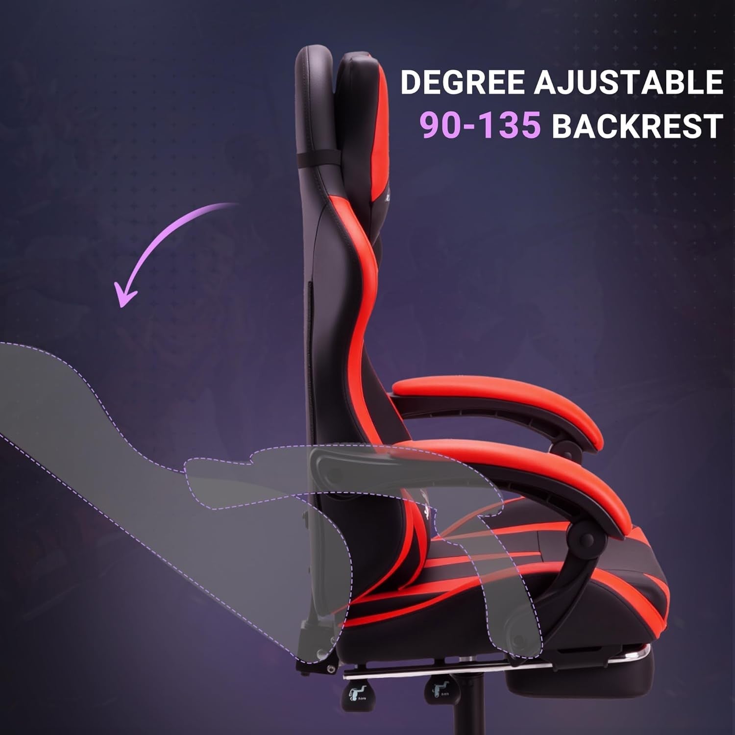 Reclining Gaming Chair with Footrest Ergonomic PU Leather Red