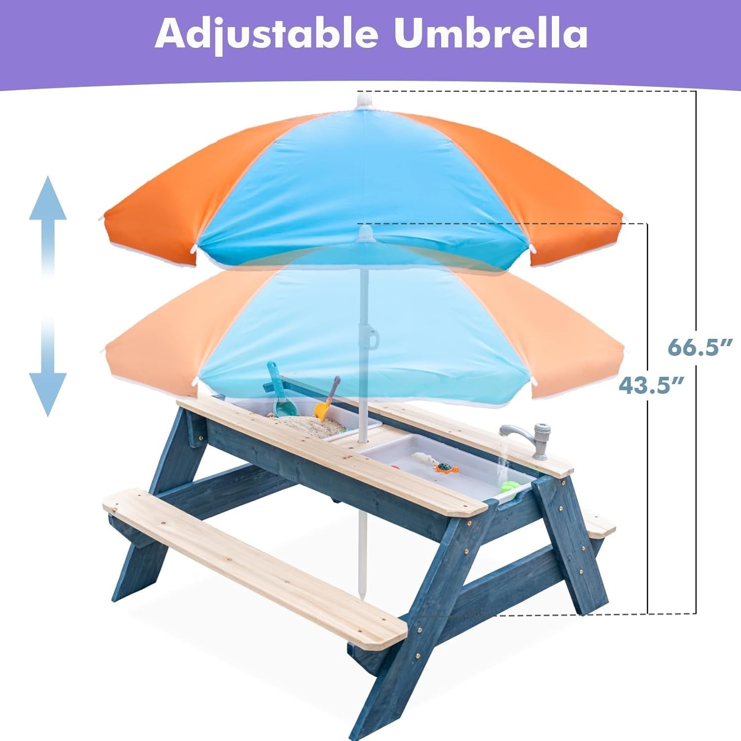 Kids 3in1 Sand & Water Activity Table Wooden Picnic Bench Blue Orange