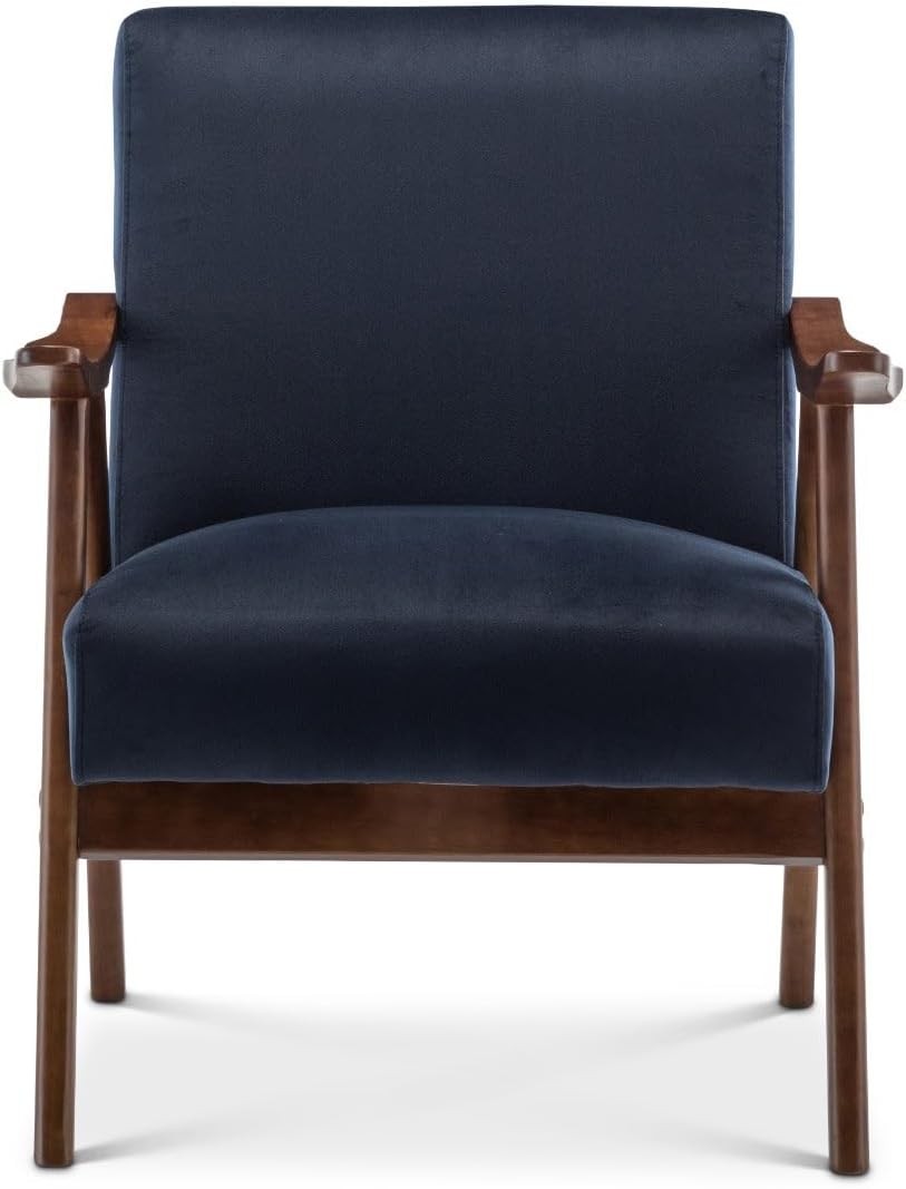 Navy Blue Velvet Armchair Mid Century Modern Accent Chair Wood