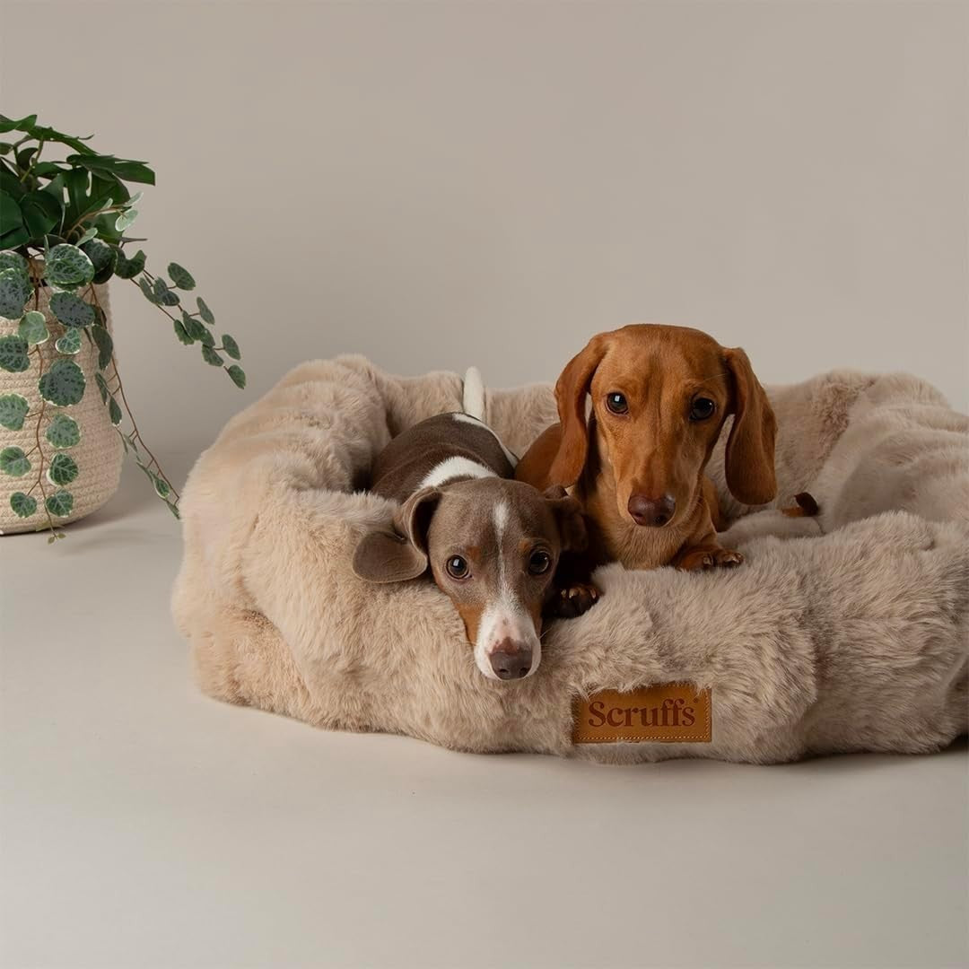 Luxury Faux Fur Dog Box Bed 60x50cm Bolstered Washable