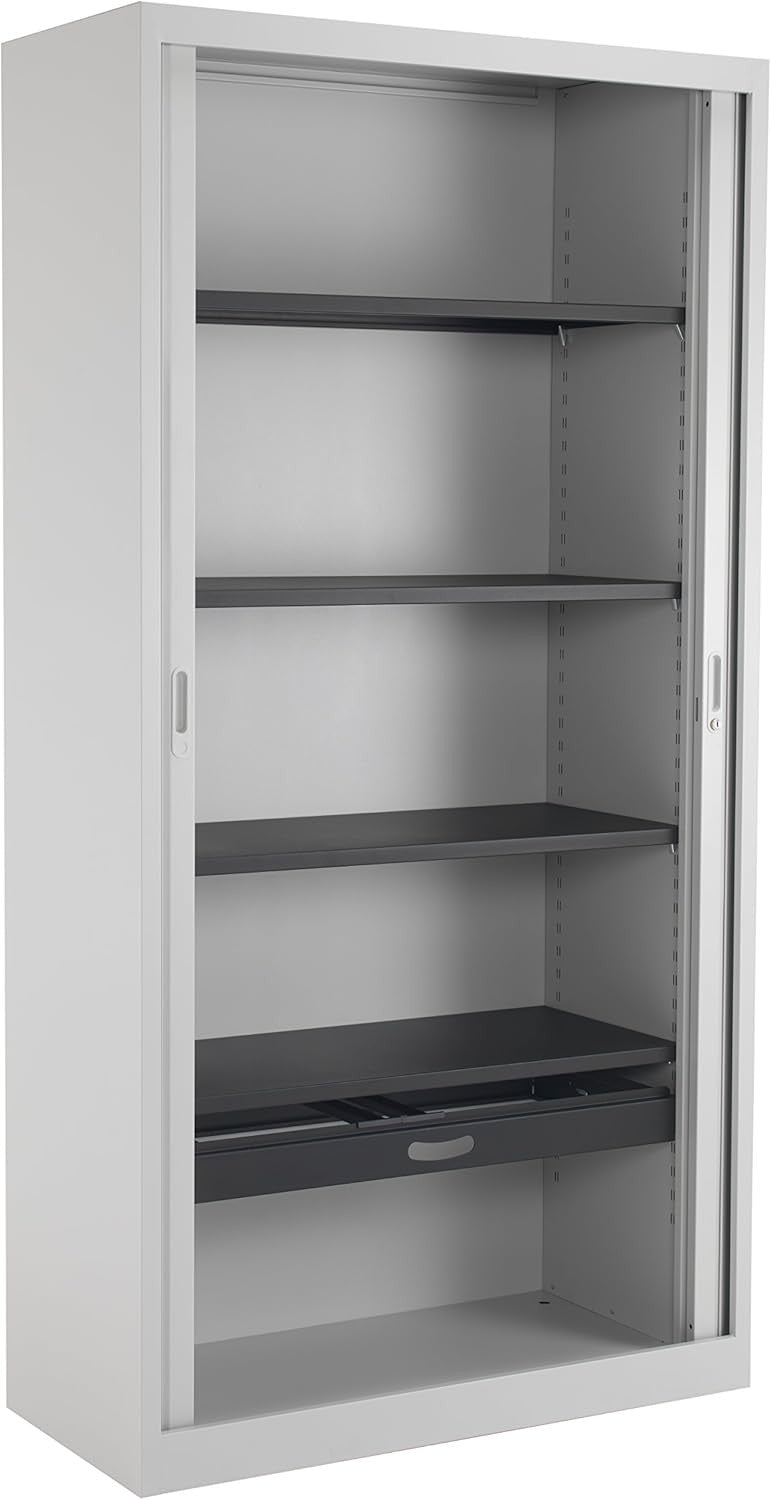 Tall Grey Metal Lockable Storage Cabinet Office Cupboard Adjustable Shelves