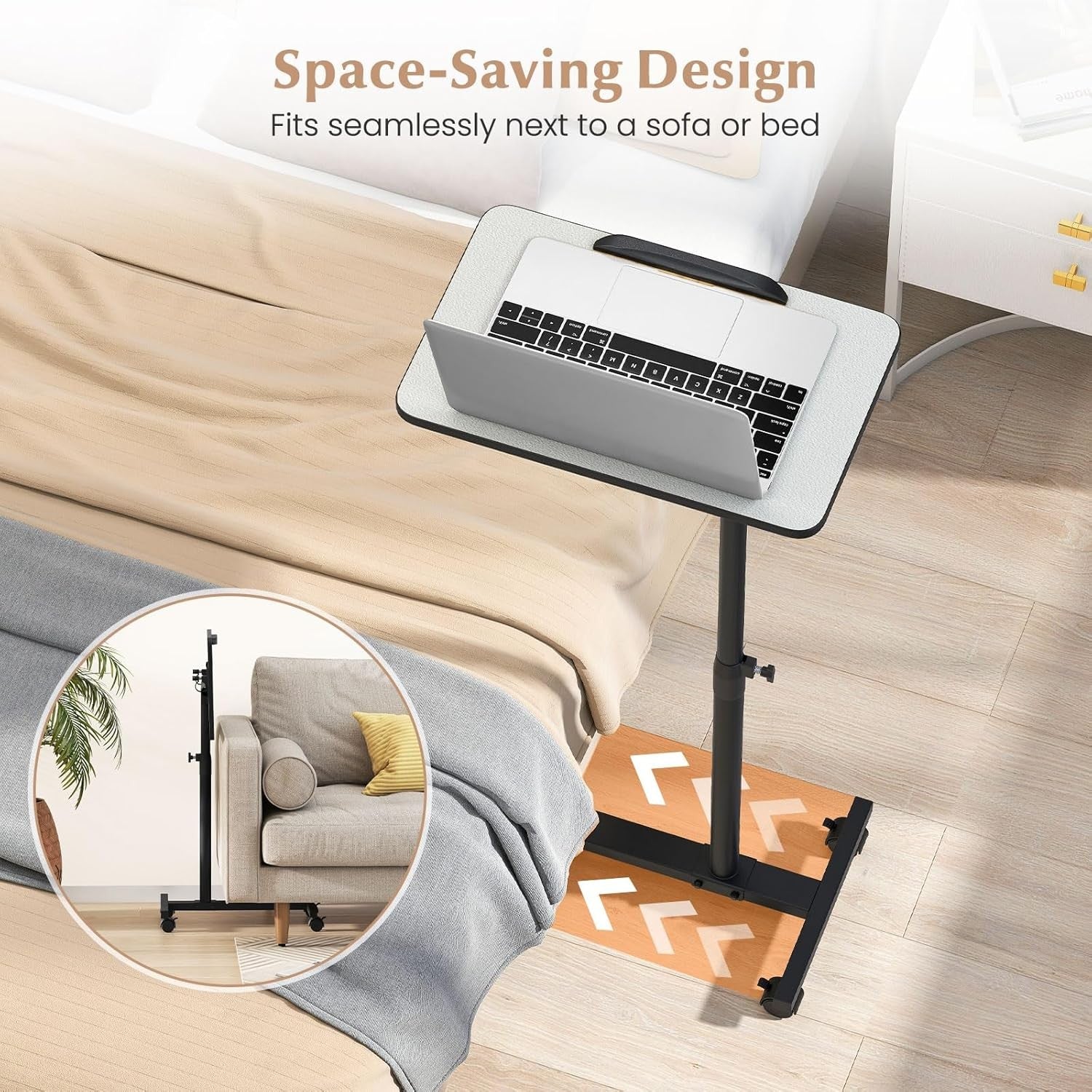 Adjustable Overbed Table Laptop Desk C Shaped Rolling Bedside Stand Grey