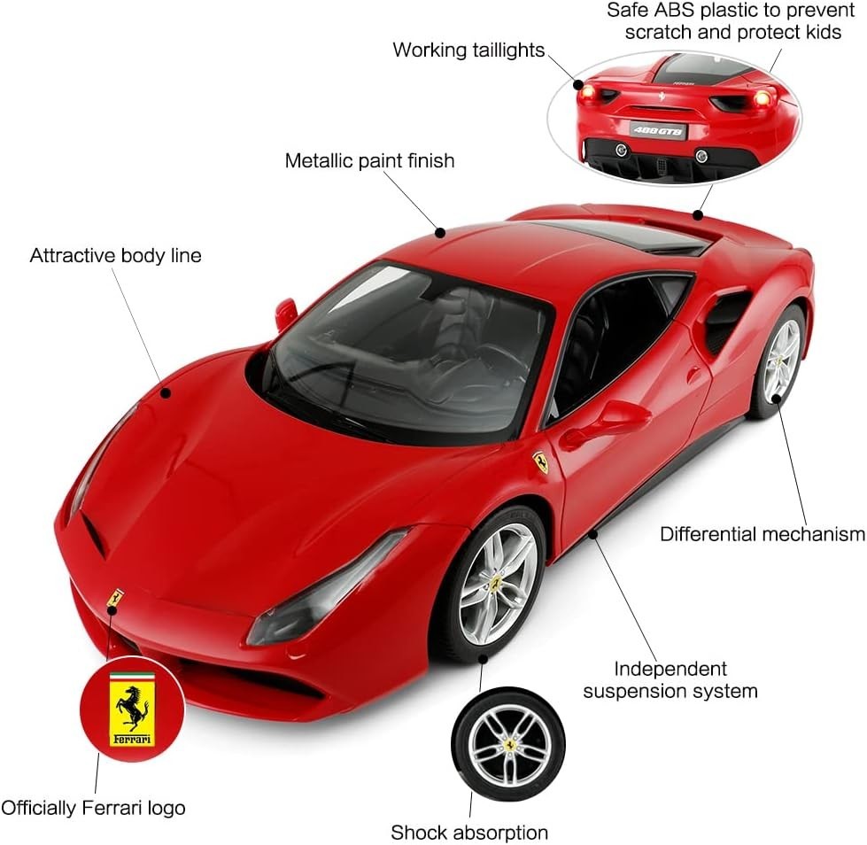 1:14 RC Car – Red 488 GTB Remote Control Toy Car for Kids & Boys