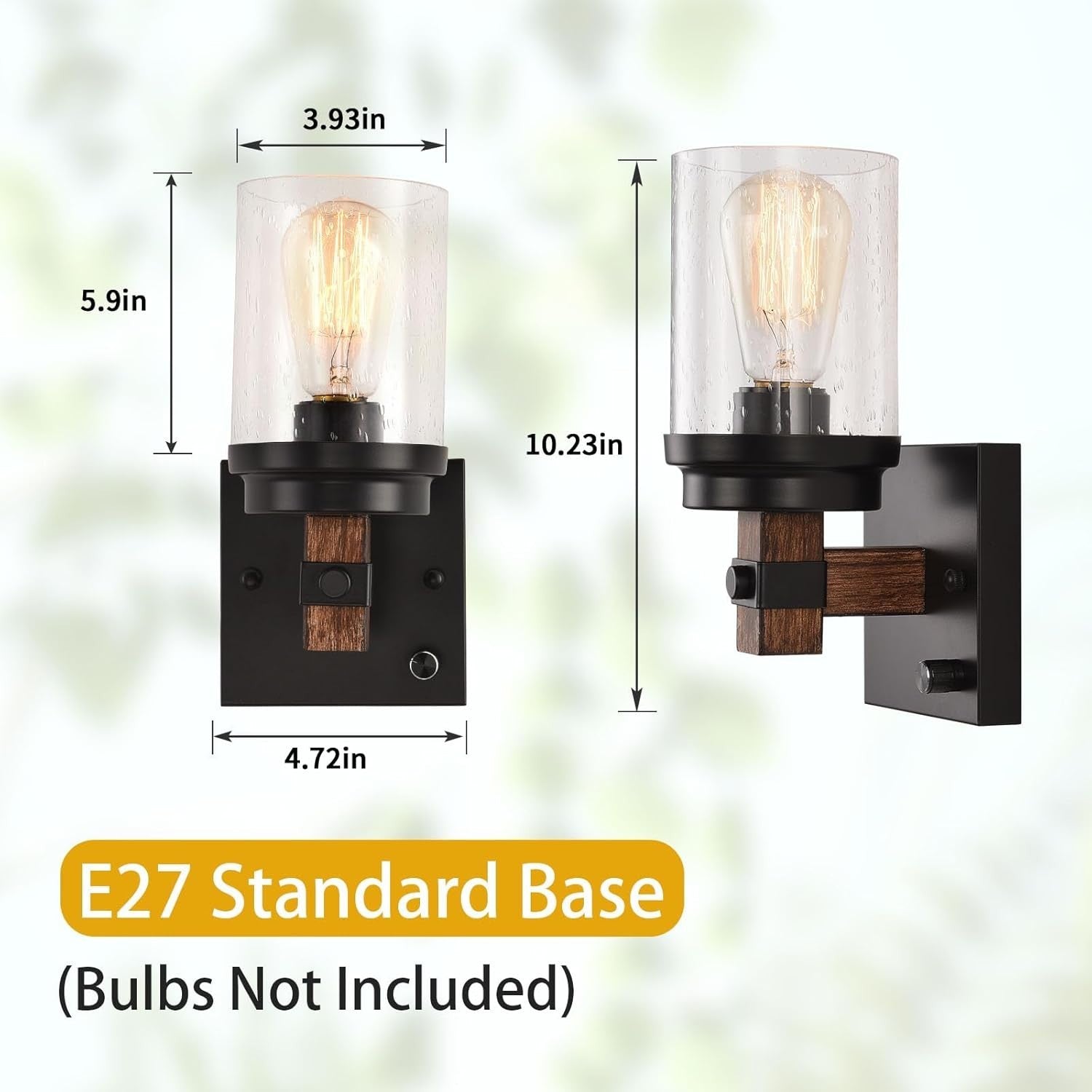 Rustic Wall Sconces Set of 2 Dimmable Farmhouse Vanity Lights with Seeded Glass