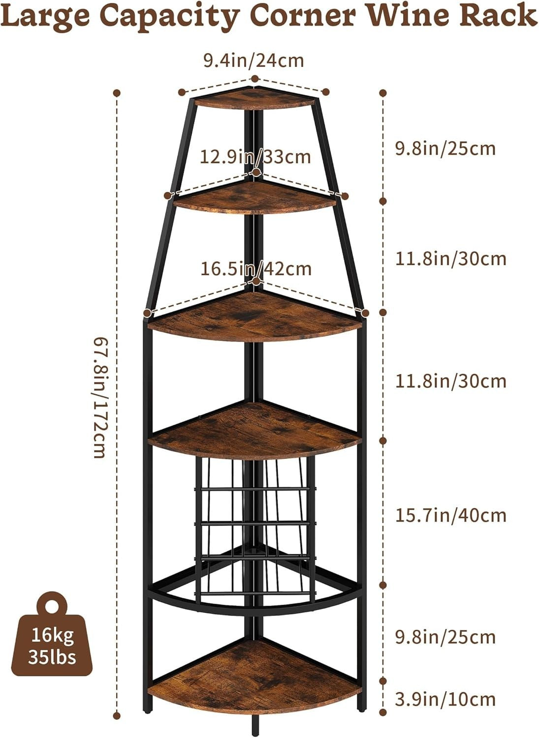 Corner Wine Bar Cabinet 5-Tier Industrial Wine Rack with Glass Holder