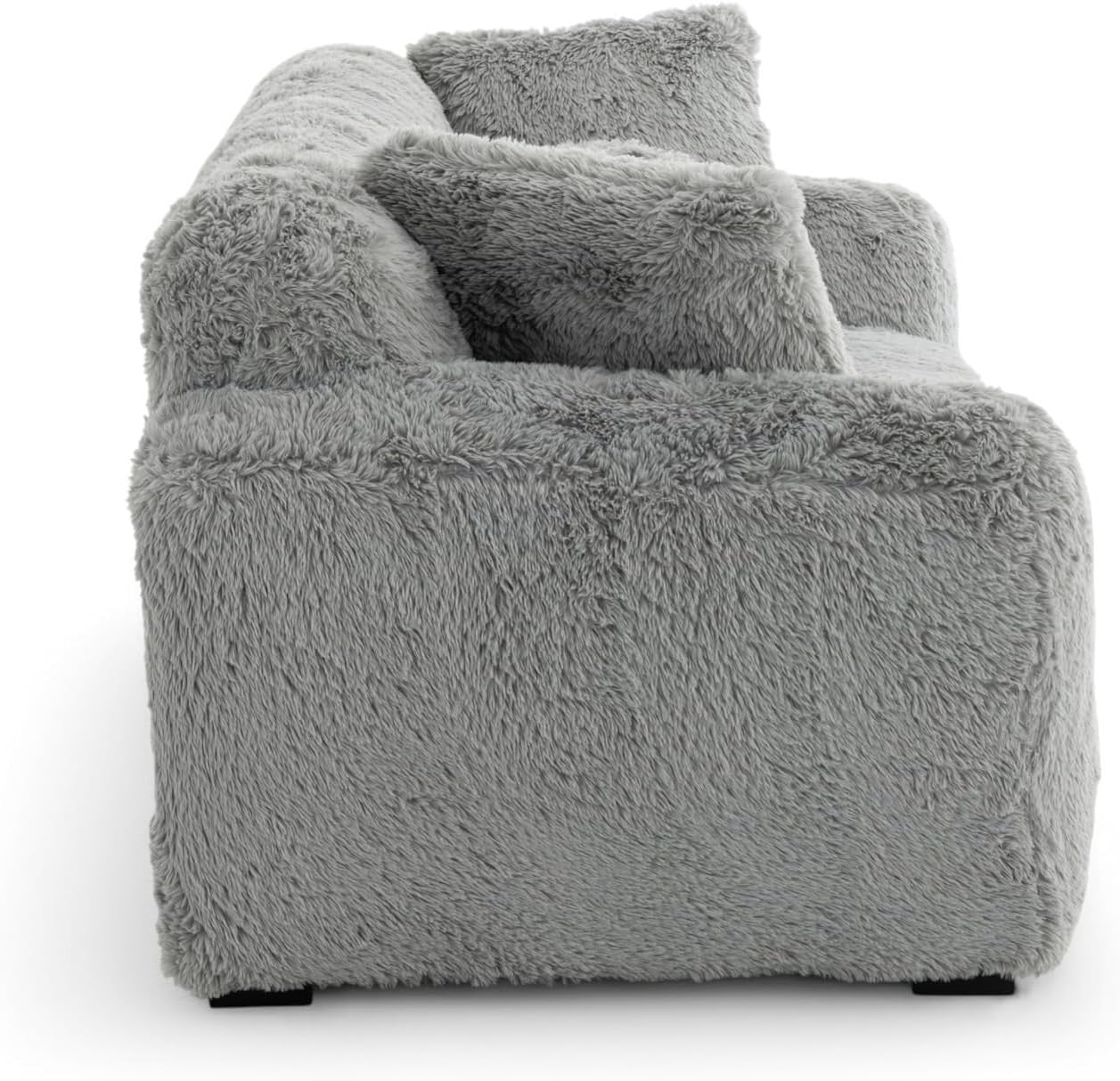 Grey Teddy 2 Seater Sofa Deep Seat Fluffy Faux Fur Comfy Lounge Couch